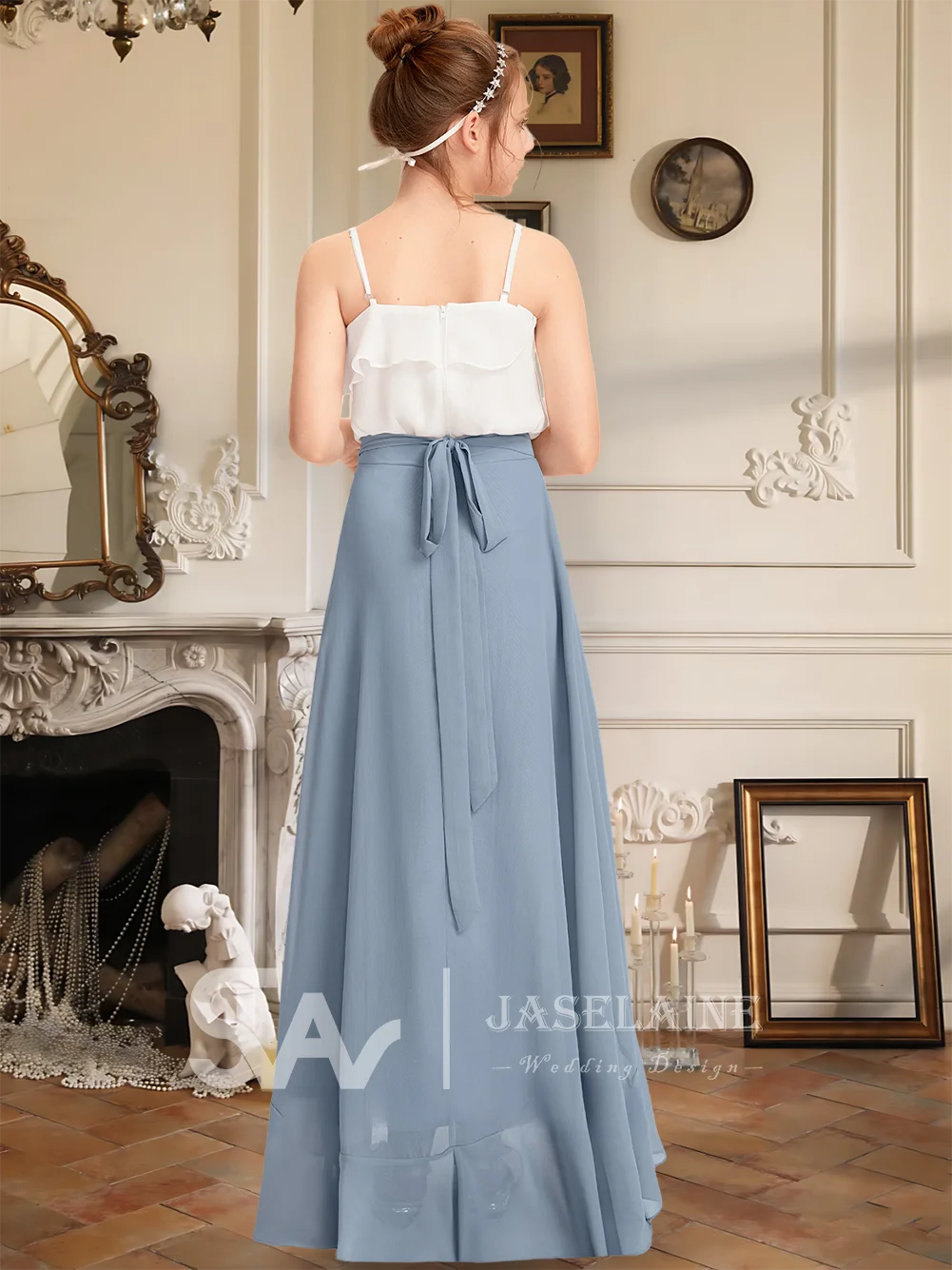 فستان وصيفة العروس أنيق غير متماثل من الشيفون للصغار وكشكشة متتالية للحفلات فستان فتاة الزهور للأطفال لحفلات الزفاف الرسمية