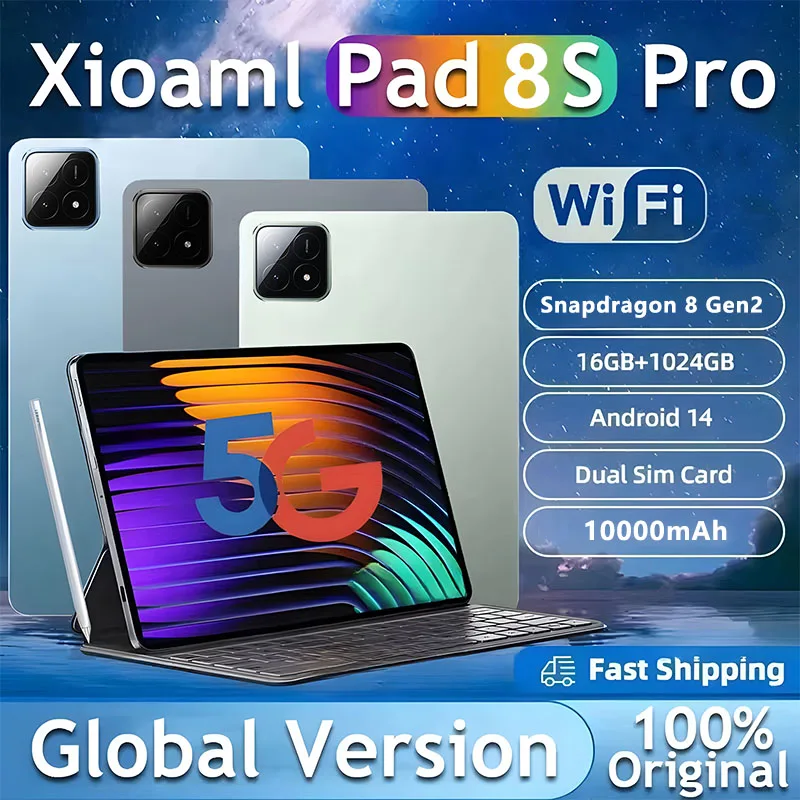 Nouveau 2025 Original MI Pad 8S Pro tablette 11 pouces Snapdrago 8gen2 HD 4K Android 14 16GB + 1T 10000mAh 5G double SIM WiFi GPS tablette PC