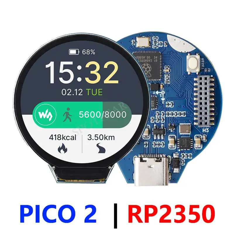 Picture 3: RP2350 Development Board 1.28inch Round LCD Display Screen 4MB Flash QMI8658 6-Axis Based on Raspberry Pi RP2350 chip