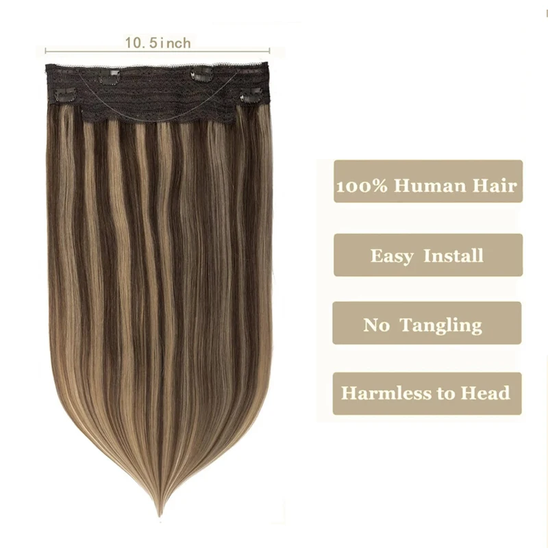 P4/27 Straight Fish Line Hair Extensions 4 Clips In Hairpiece Highlight Natural Hair Extensions Bundles Real Human Hair