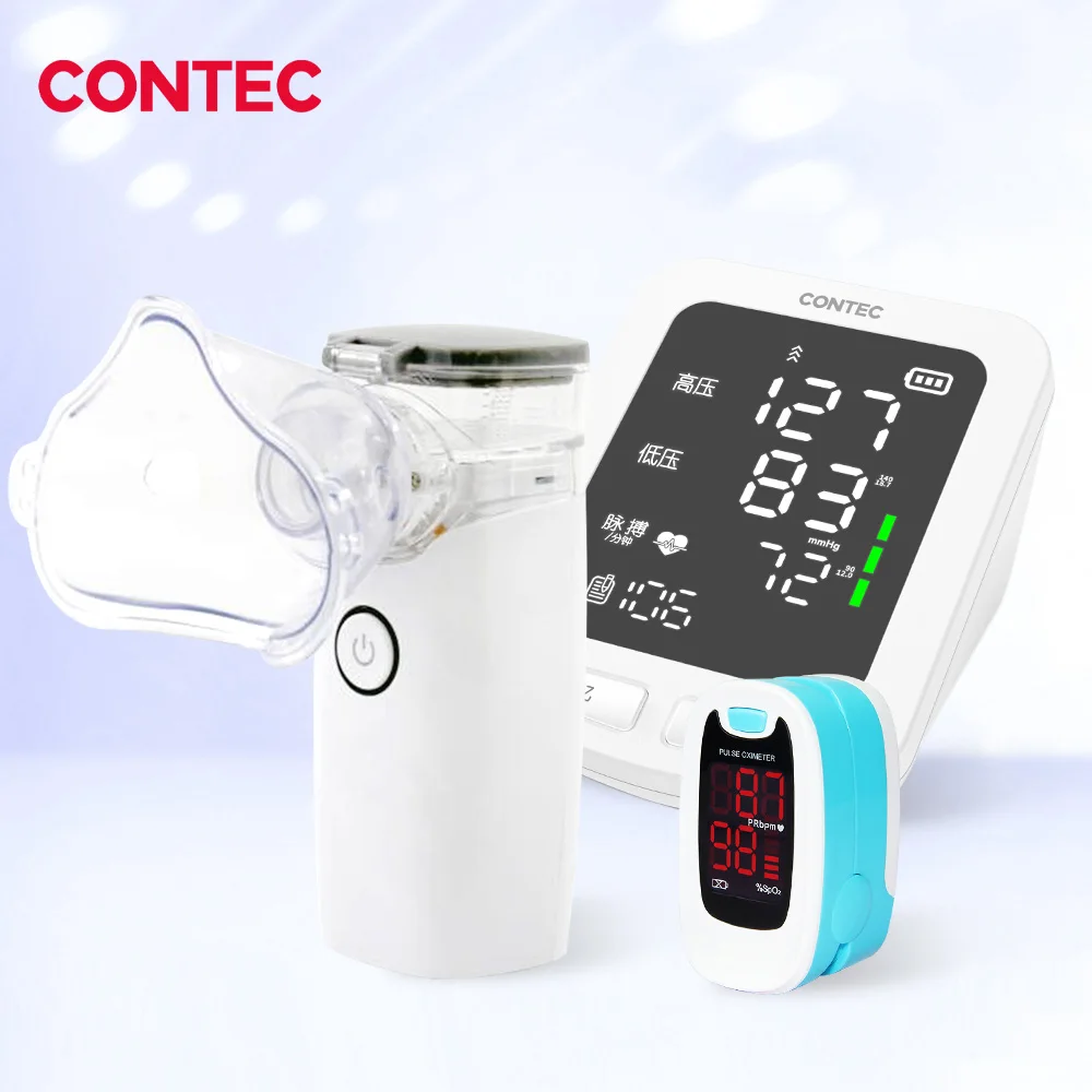 CONTEC Portable Arm Automatic Digital Blood Pressure Monitor FingerTip Pulse Oximeter and Mesh Nebulizer