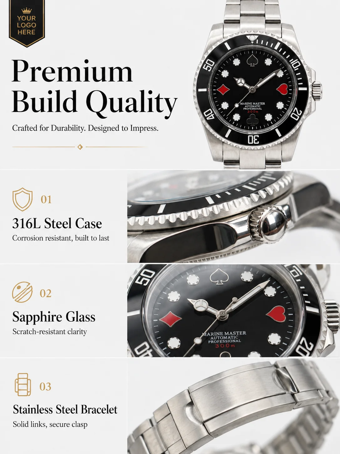 Automatikuhr mit Eigenem Logo NH35 für Herren 40mm Saphirglas 316L Edelstahl Taucherstil Mechanische Armbanduhr 100M Wasserdicht – Detail 4