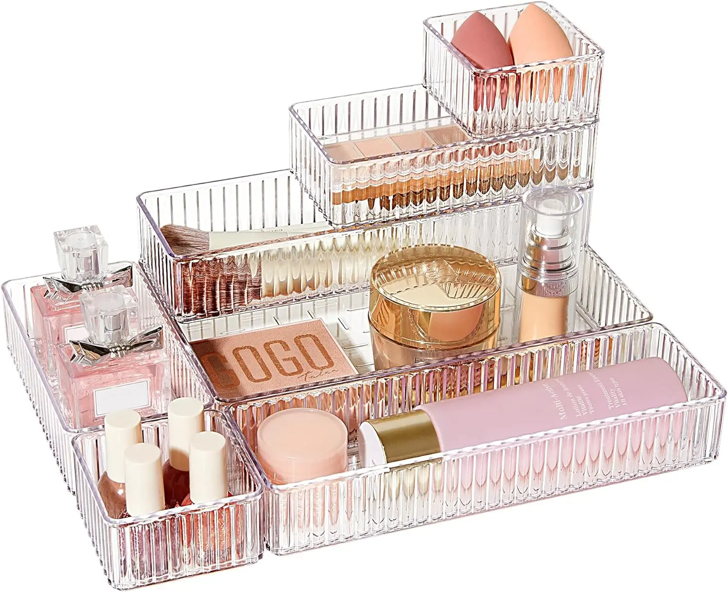 7PCS Desk Drawer Organizers Set Plastic Bathroom Storage Makeup Organizer Clear Transparent Storage Box Bins Kitchen Gadget