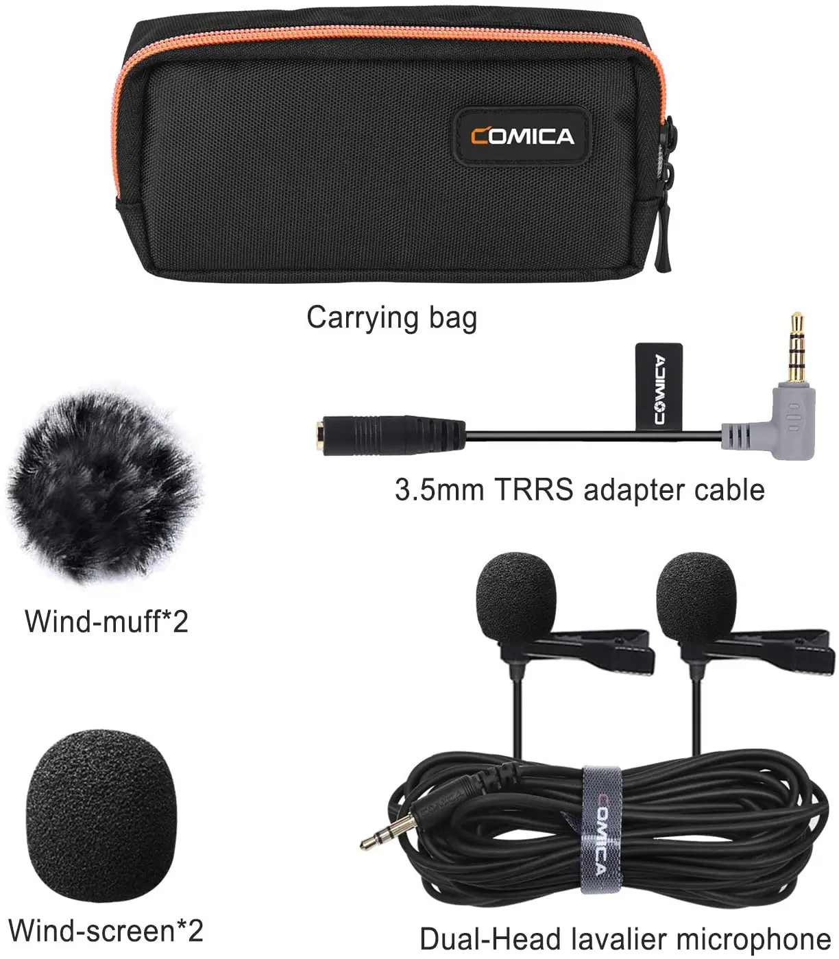 Comica CVM-D02B Dual-head Lavalier Microphone Condenser Microphone Omnidirectional Double Lav Mic For Phone Camera Gopro