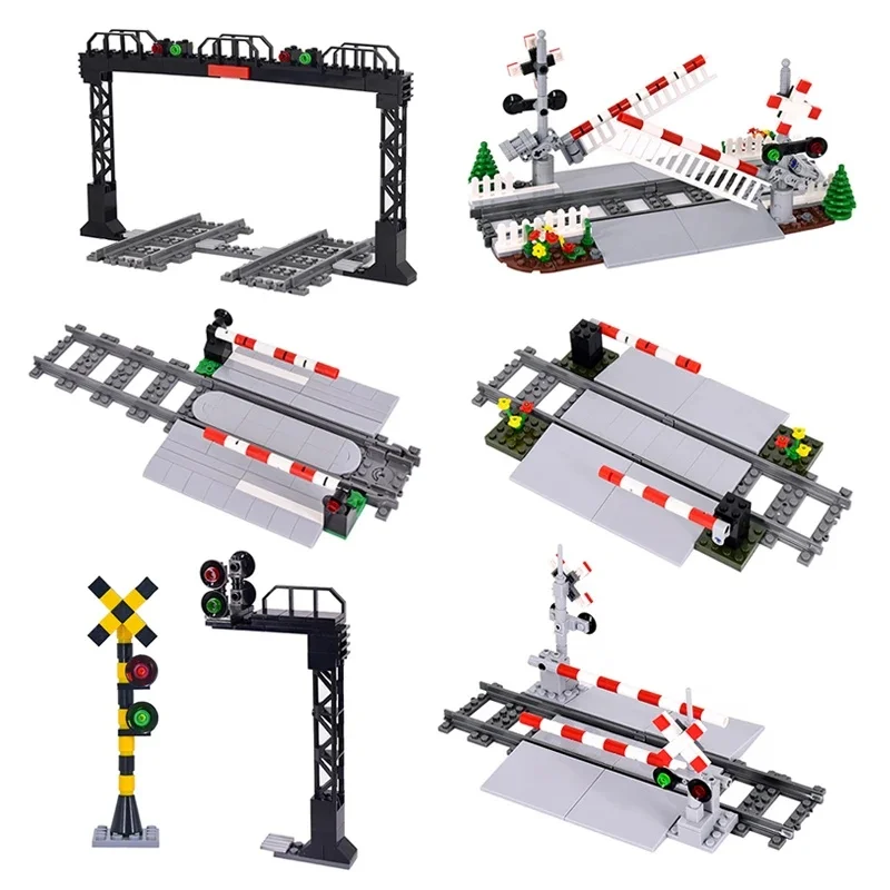MOC Creative Expert City Train Verkeerslichten Reling Crossing Railway Express Bricks Bouwstenen DIY Speelgoed voor kinderen geschenken - afbeelding 2