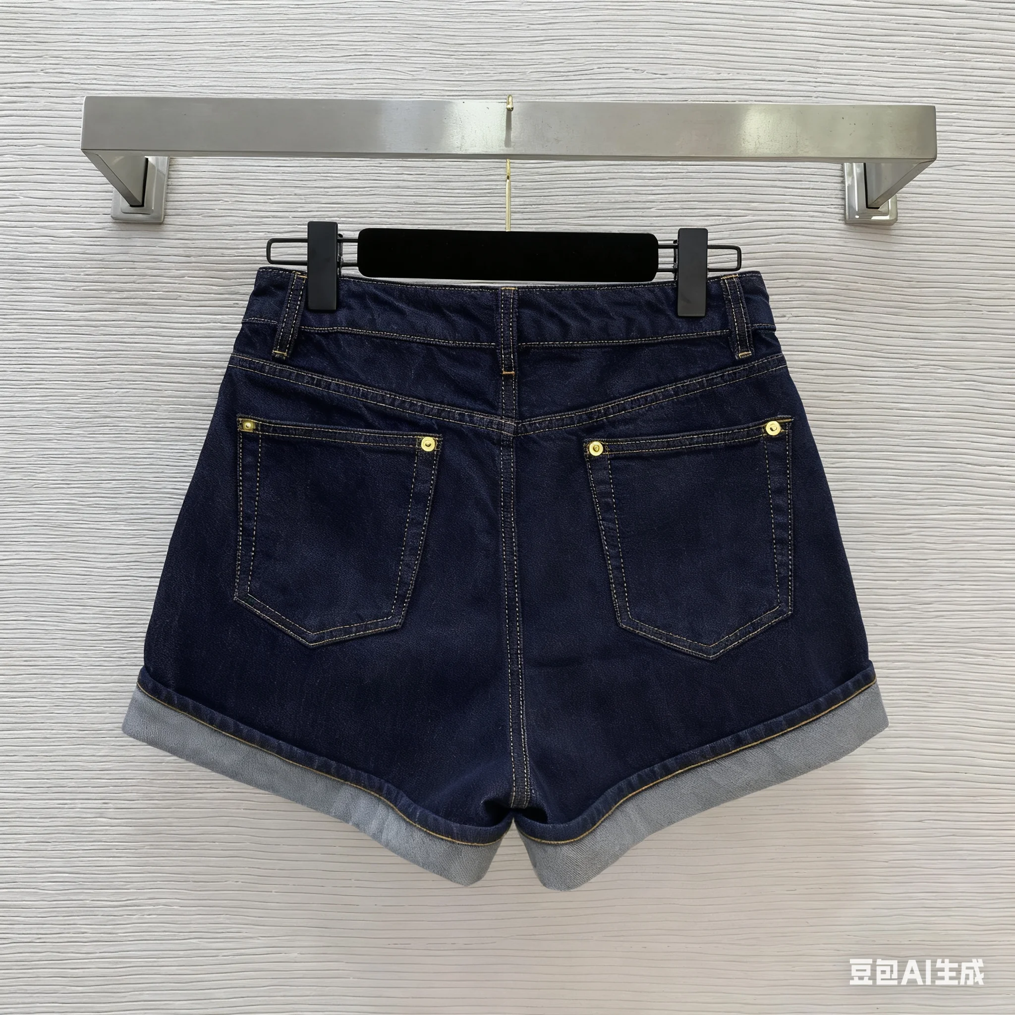 

High quality spring and summer women's printed flanged denim shorts SU100