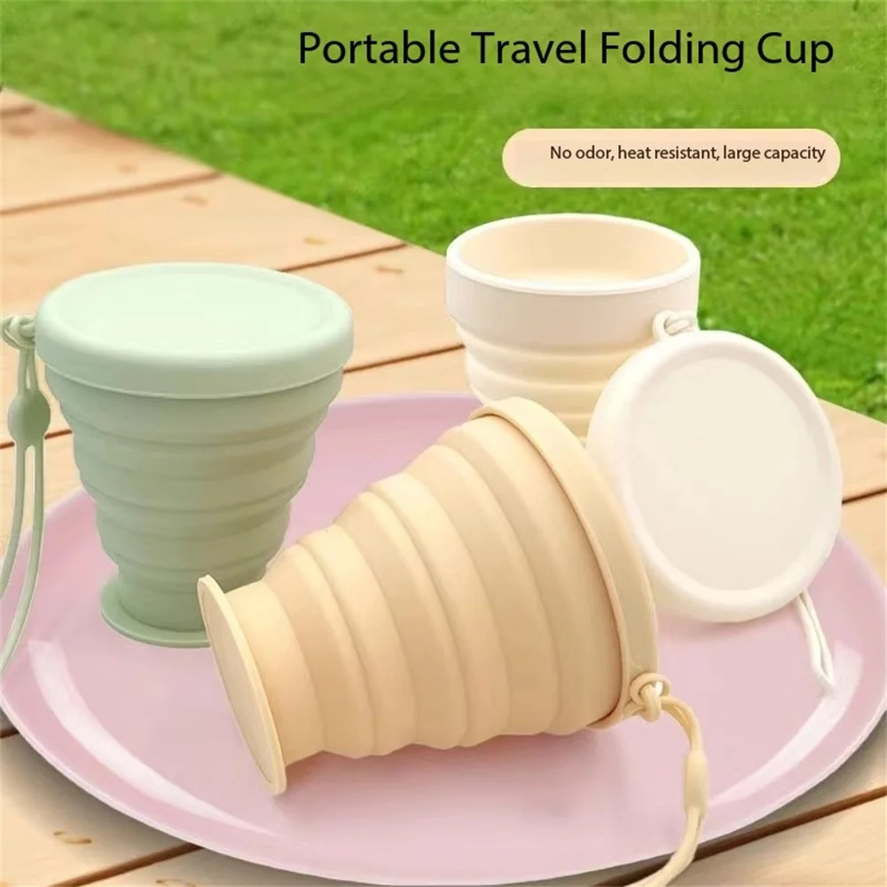200 ml Foldable Silicone Cup with Lid, Suitable for Camping, Expandable Drinking Cup Set, Reusable, Suitable for Backpacking