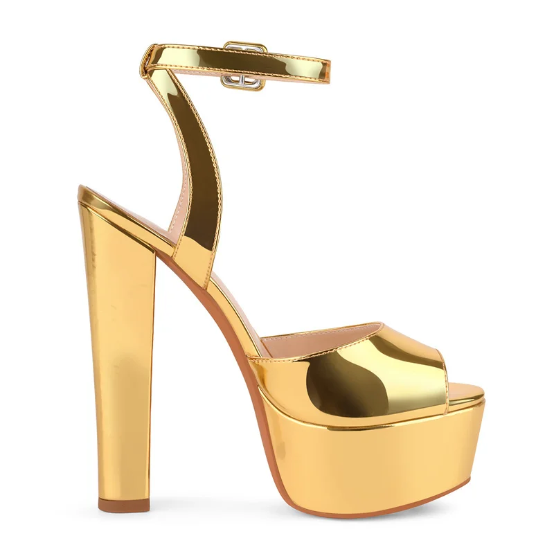 Onlymaker Women Peep Toe Platform Patent Leather Ankle Strap Sandals Slingback Party Dress Big Size Chuny Heel Sandals
