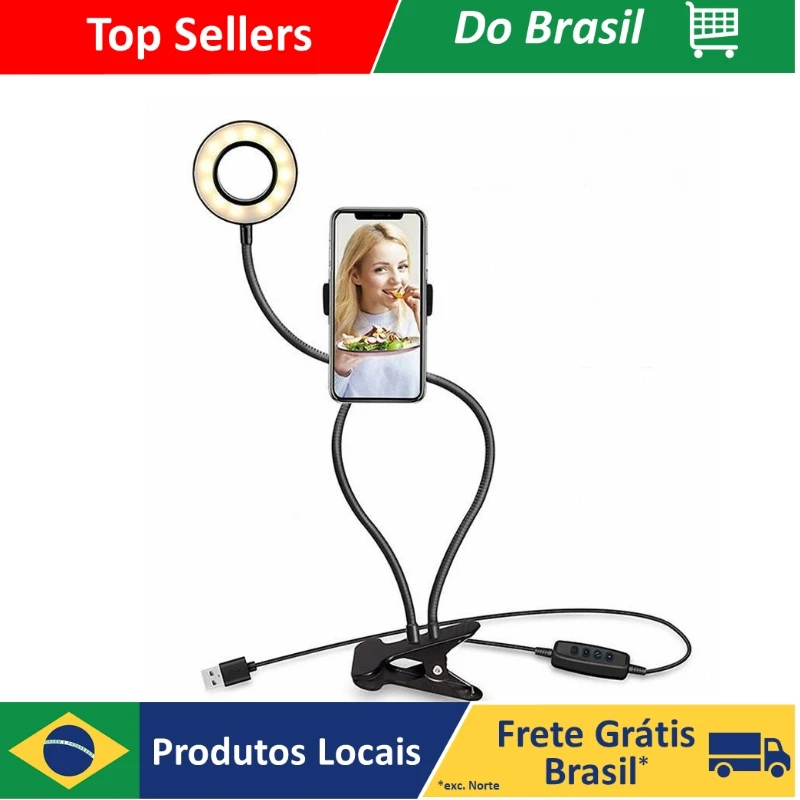 DAFUSHOP Ring Light De Mesa 2 Em 1 Com Suporte De Celular Para Maquiagem Selfie Live Digital Influencer Fotos Videos