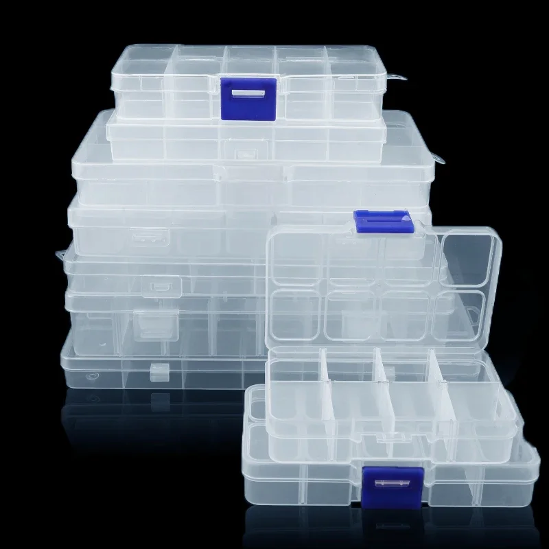 Plastic Sieradendoos 10/15/24 Compartiment Slot Organizer Opslag Kralen Container Verstelbare Sieraden Opbergdoos Rechthoek Case - afbeelding 2