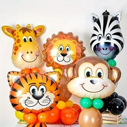 5pcs Aluminum Foil Balloons - Giraffe, Zebra, Tiger, Lion And Monkey Animal Head Balloons