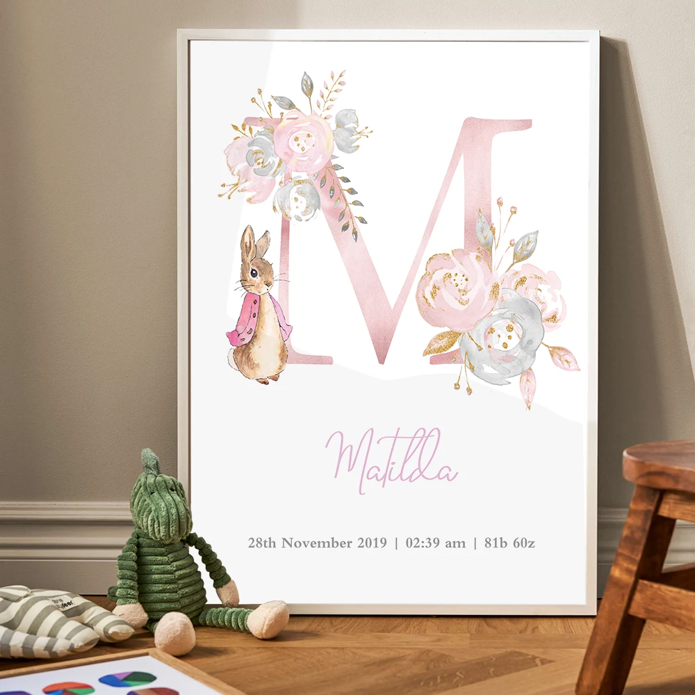 

Personalized Baby Birth Custom Poster Nursery Art Print ABC Name Canvas Painting Wall Picture Nordic Kid Boy Bedroom Decoration