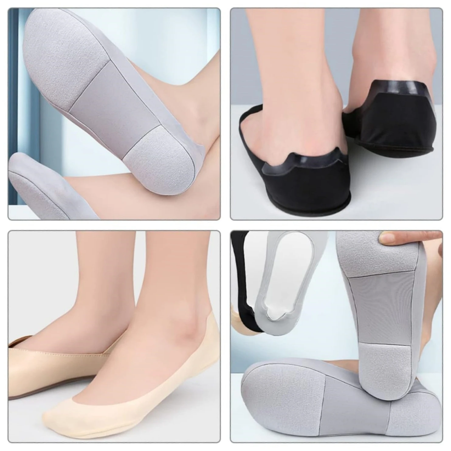 Women's 3D Anti-Slip Low-Cut Boat Socks，Comfortable Invisible Liner Boat Socks, Soft Sponge Cushioning Shock Absorption