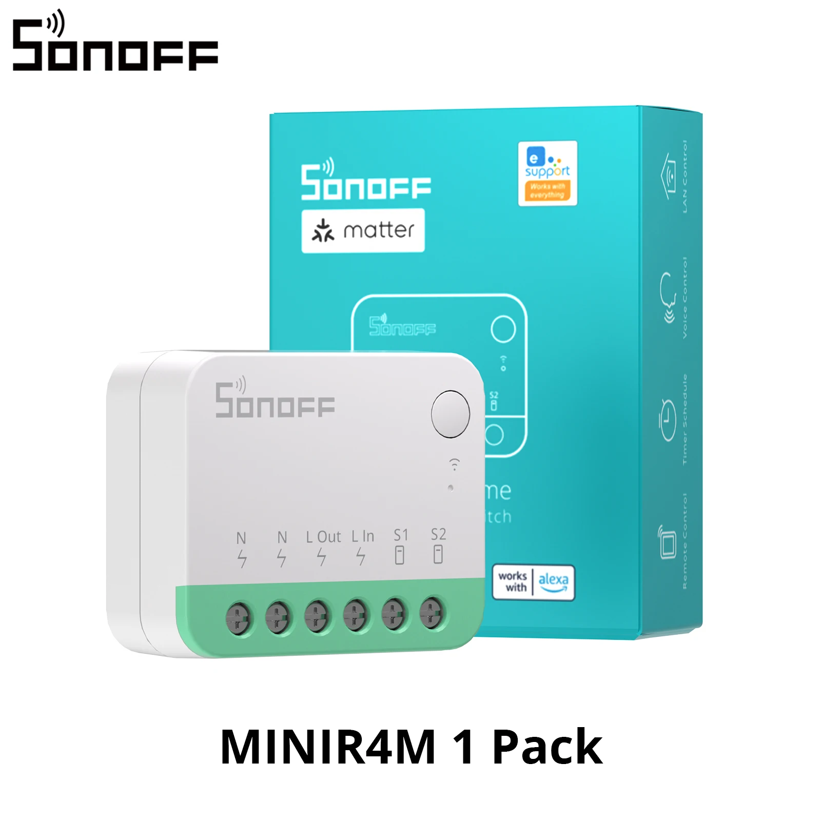 SONOFF MINIR4M MINI Extreme WLAN Smart Schalter Unterputz Matter kompatibel ESP32 Chip Relais-Trennung mit Alexa & Google Home