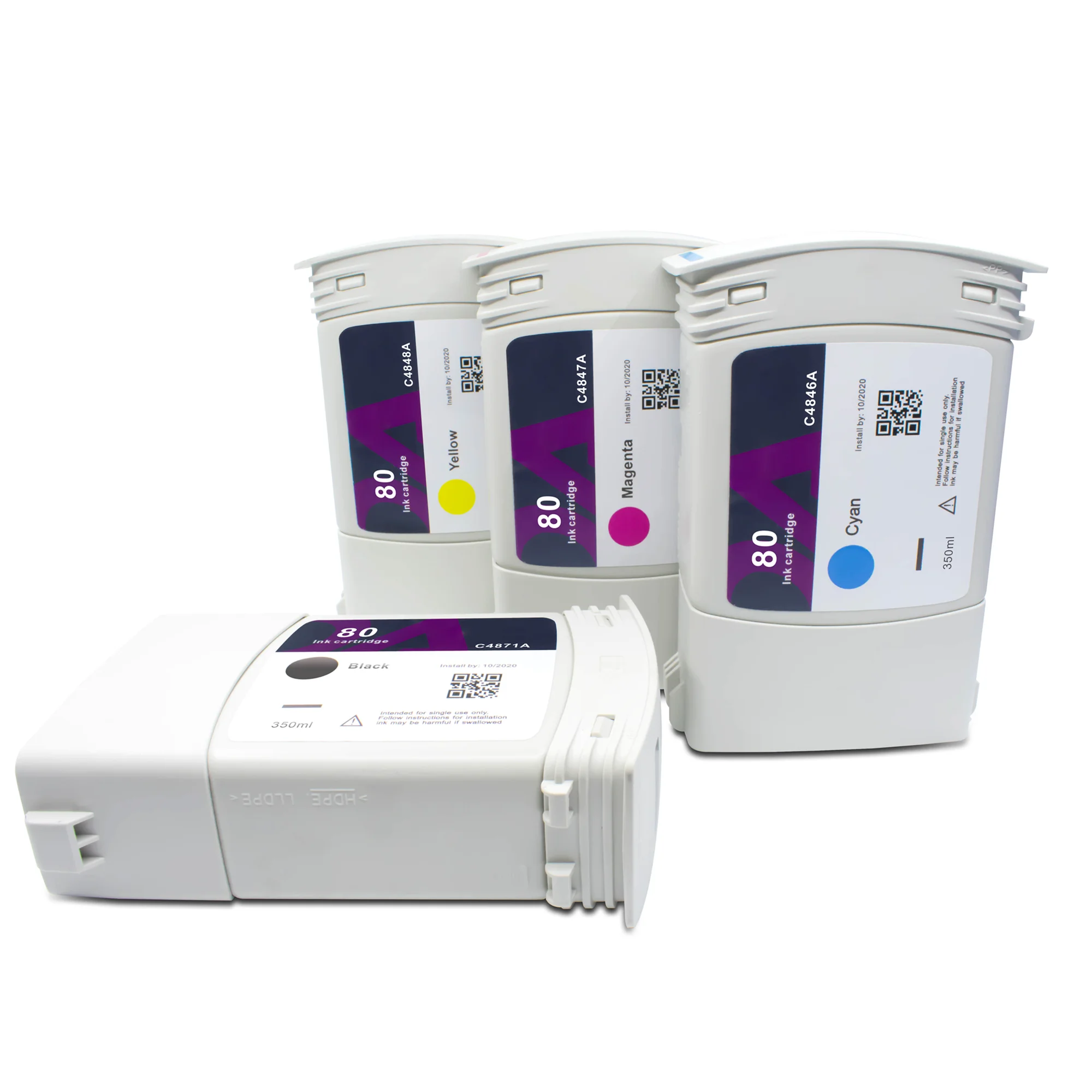 [1x HP80 Inkjet] Original Remanufactured Ink Cartridge C4846A C4847A C4848A C4871A Available For HP Designjet 1000 1050c 1055