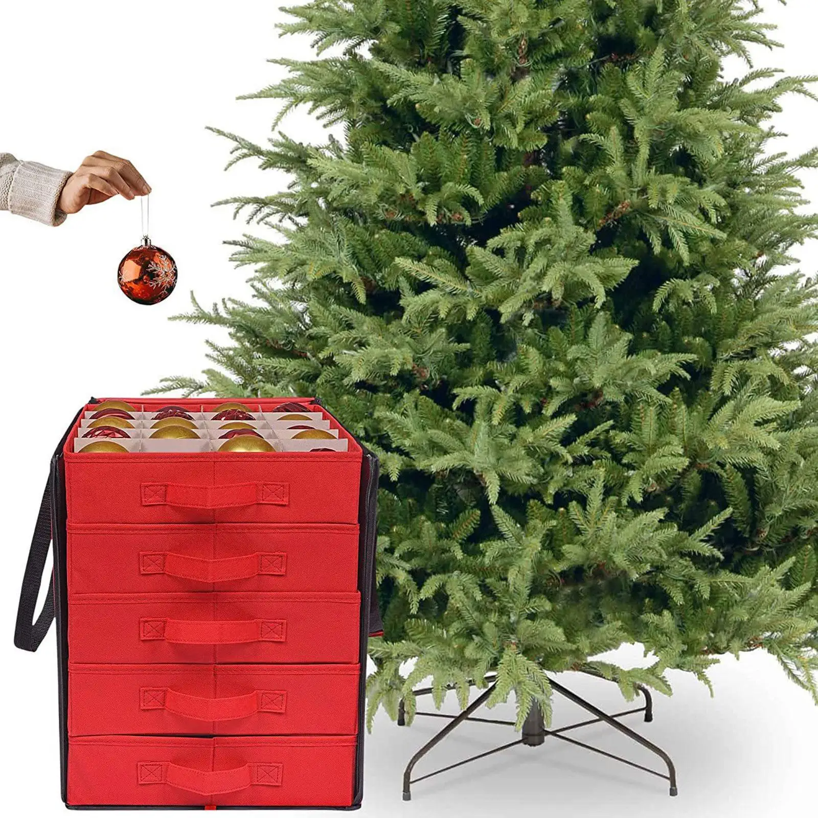 5-Layer Christmas Ball Storage Box Drawer Non-Woven Transparent Pvc Christmas Ball Storage Box Handle Box Organizer Container