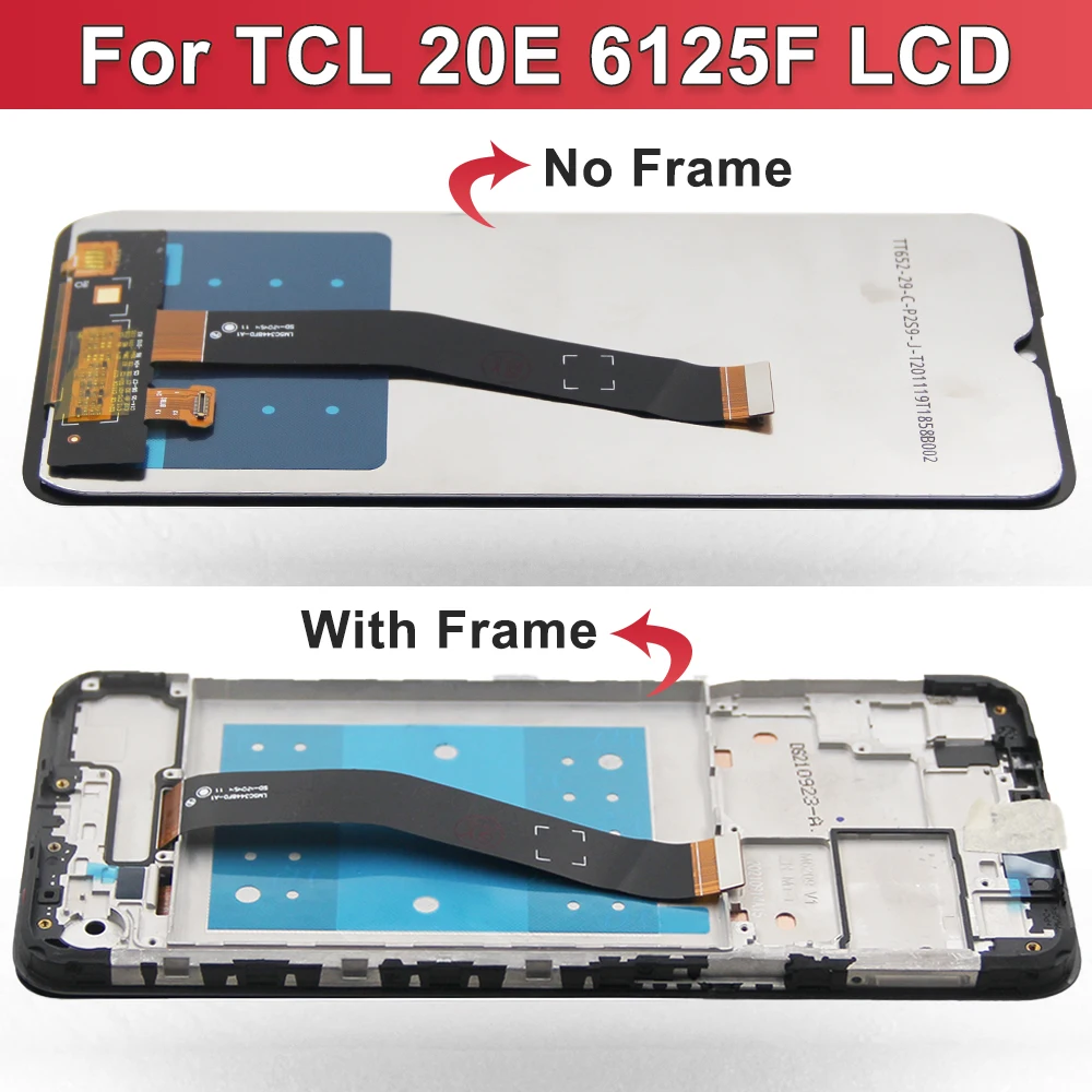 100% TEST For TCL 20E LCD Touch Display Screen Digitizer With Frame Assembly For TCL 20 E 6125F, 6125D, 6125H Display Replace