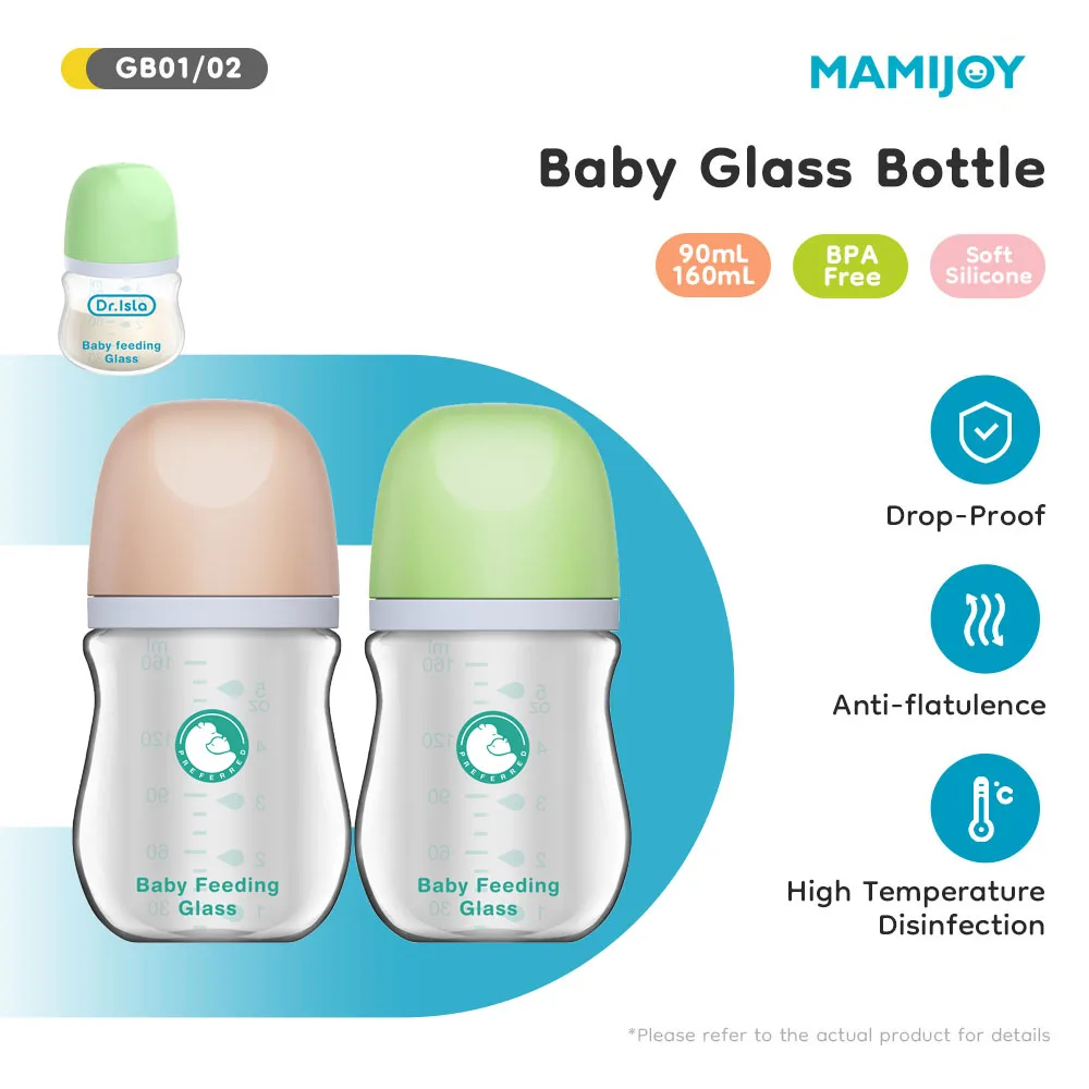

MAMIJOY Стеклянные бутылочки для кормления новорожденных 90 мл/160 мл Детская бутылочка Стеклянные бутылочки против метеоризма Бутылочки для кормления молока для младенцев БЕЗ BPA