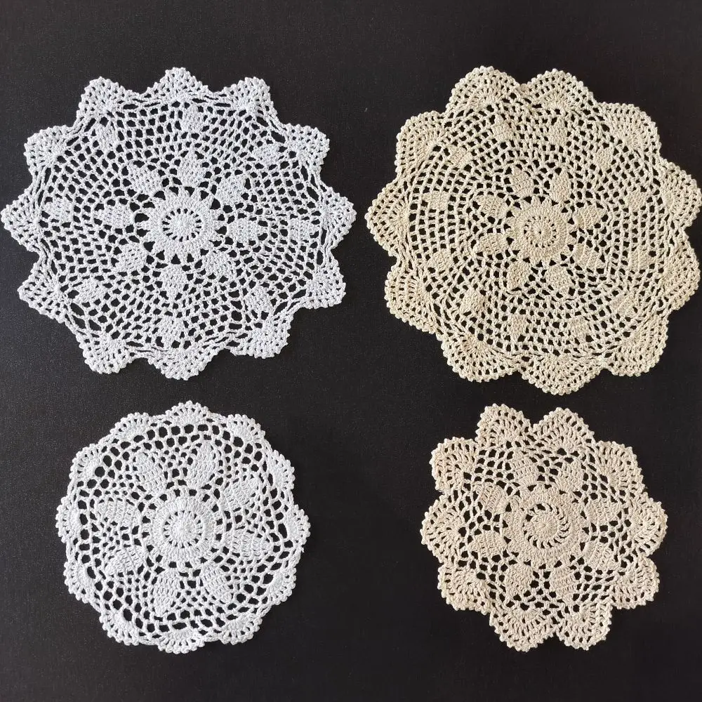 

4 Pieces Vintage Lace Doilies Set Handmade Crochet Table Place Mats White Beige Table Setting Decors Sofa Furniture Decorations