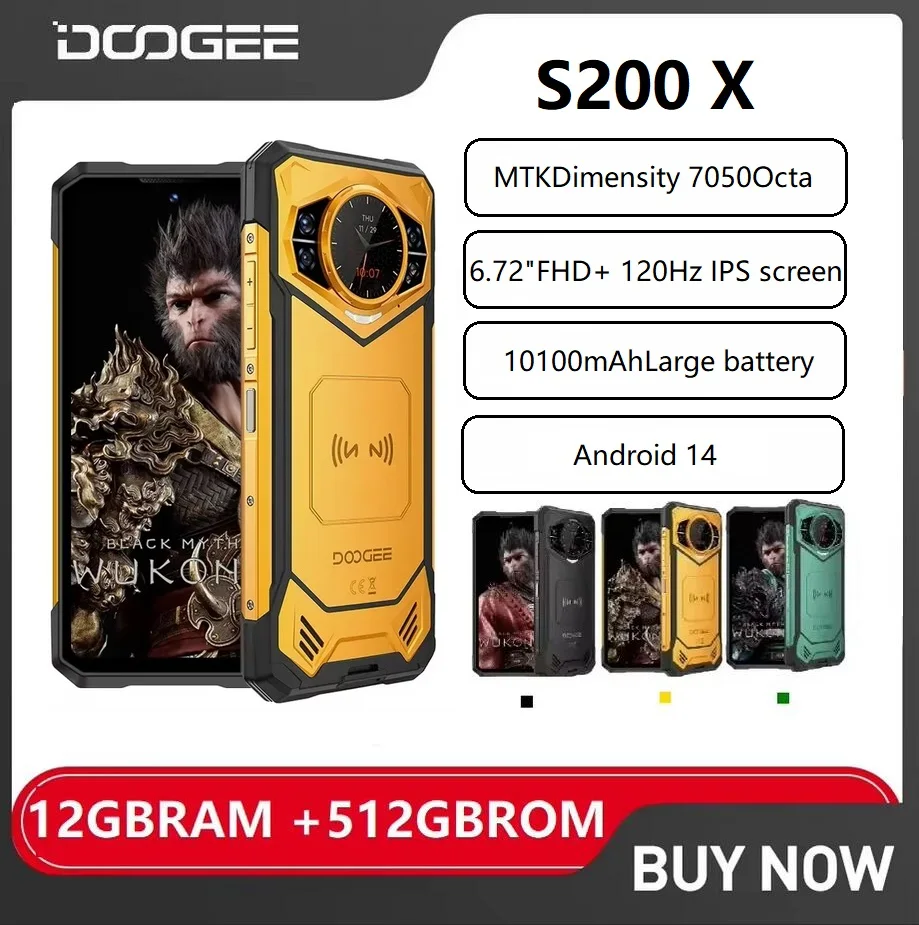 DOOGEE S200 X 5G Robustes Smartphone Android 14 6,7" 120Hz Display 12GB 512GB Mobiltelefon 10100mAh Akku 100MP NFC-Zellen