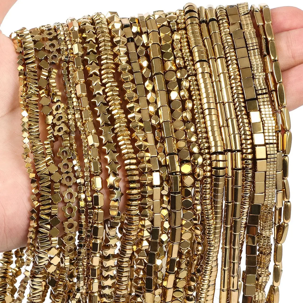 Kamień naturalny AAA + hematyt pozłacany zachowanie koloru okrągła przekładka luźne koraliki do tworzenia biżuterii DIY bransoletka naszyjnik 15'' — 2