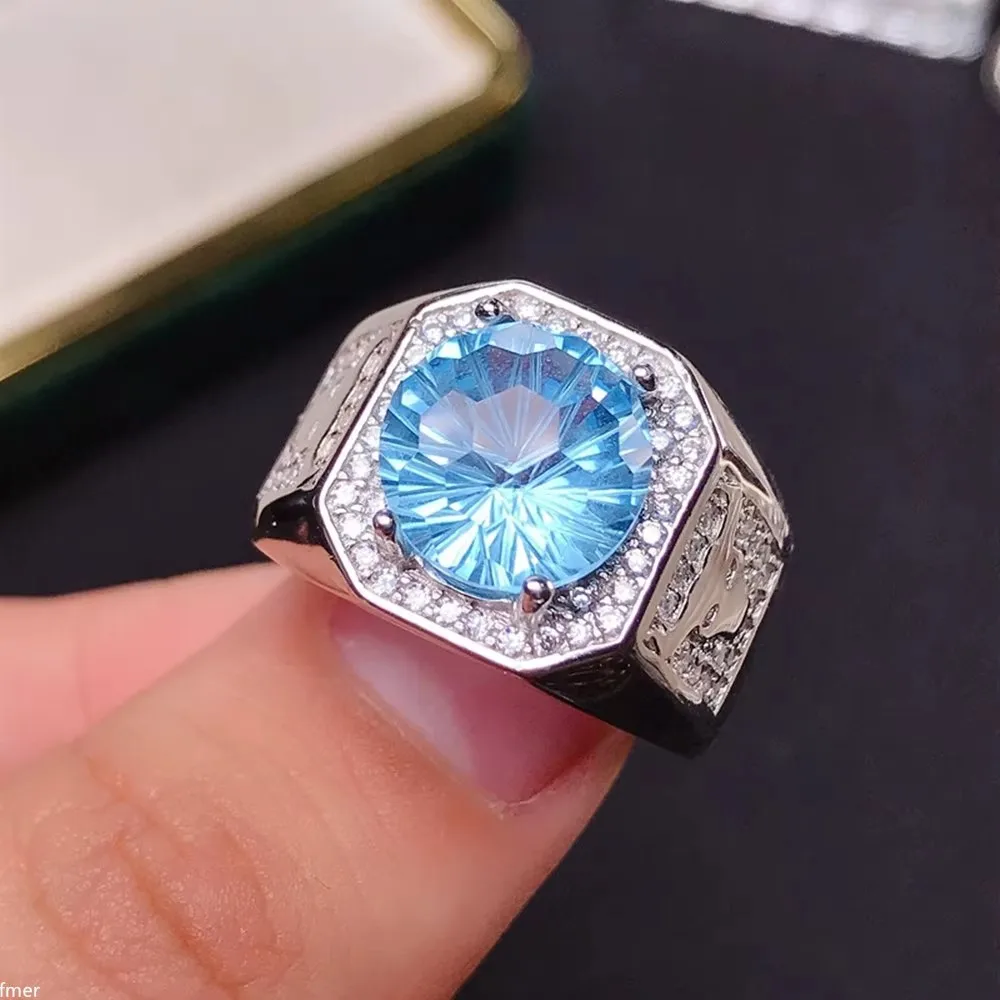 

KJJEAXCMY Ювелирные изделия из стерлингового серебра 925 пробы с натуральным вспышкой, мужское кольцо с топазом для дня рождения парня, подарок на Новый год