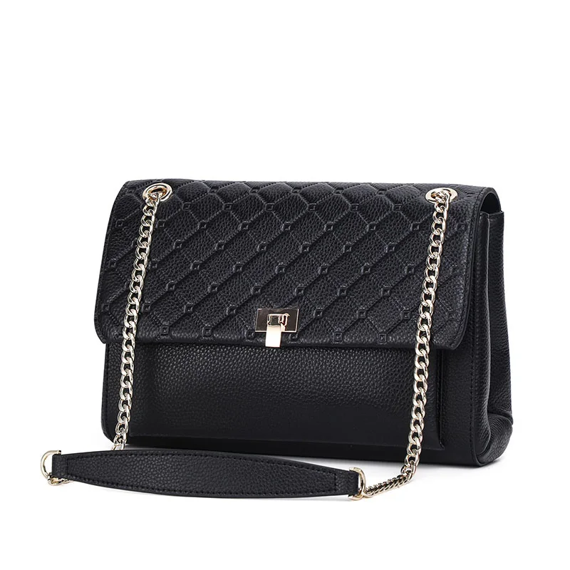 Genuine Leather Women's Bag 2023 New Lingge Chain Bag Fashion Versatile One Shoulder Crossbody Small Square Bag