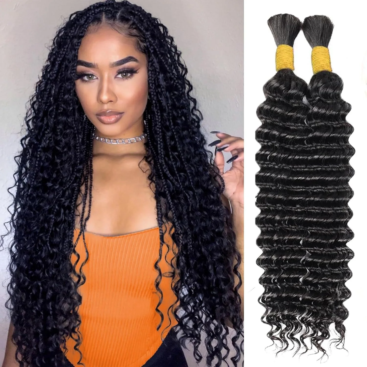 

26 Inch Human Braiding Hair 18 Inch Deep Water Wave Bulk Human Hair for Braiding 12A Brazilian Virgin Curly Hair for Braids Wet