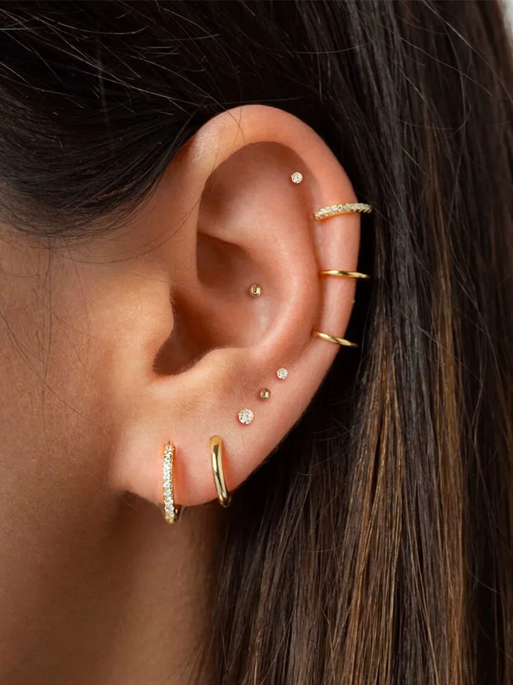 10/6 Paar kleine goldene Creolen-Ohrstecker-Set für Damen, 18 Karat vergoldeter kleiner Edelstahl-Ohrring-Stapel für mehrere Piercings – Detail 1