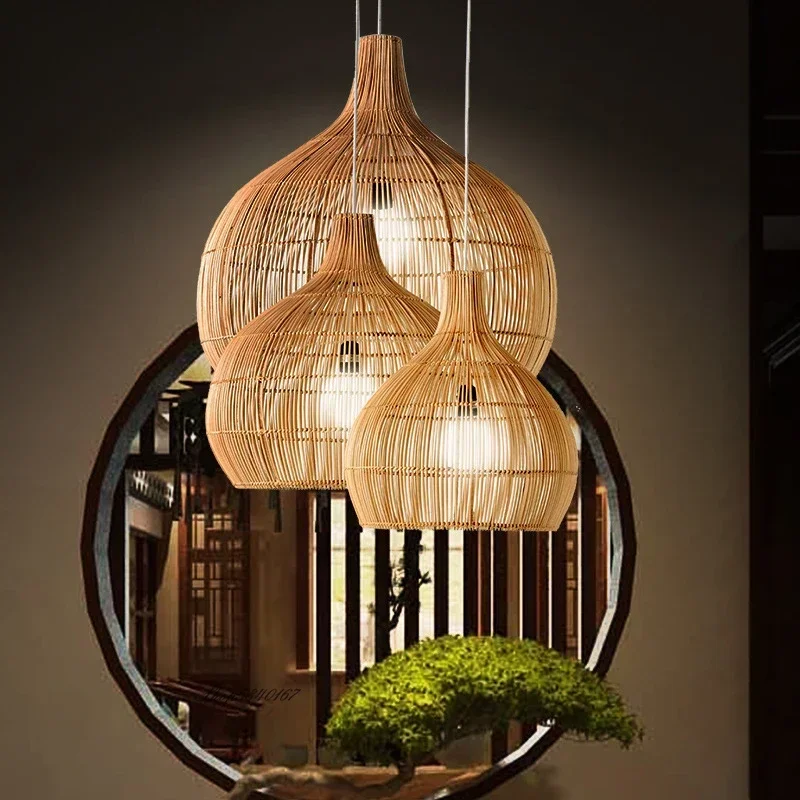 Vintage rotan hanglampen Handgeweven rotan hanglamp Verlichting voor woonkamerdecoratie Eetkamerlampen E27 ophanging - afbeelding 2