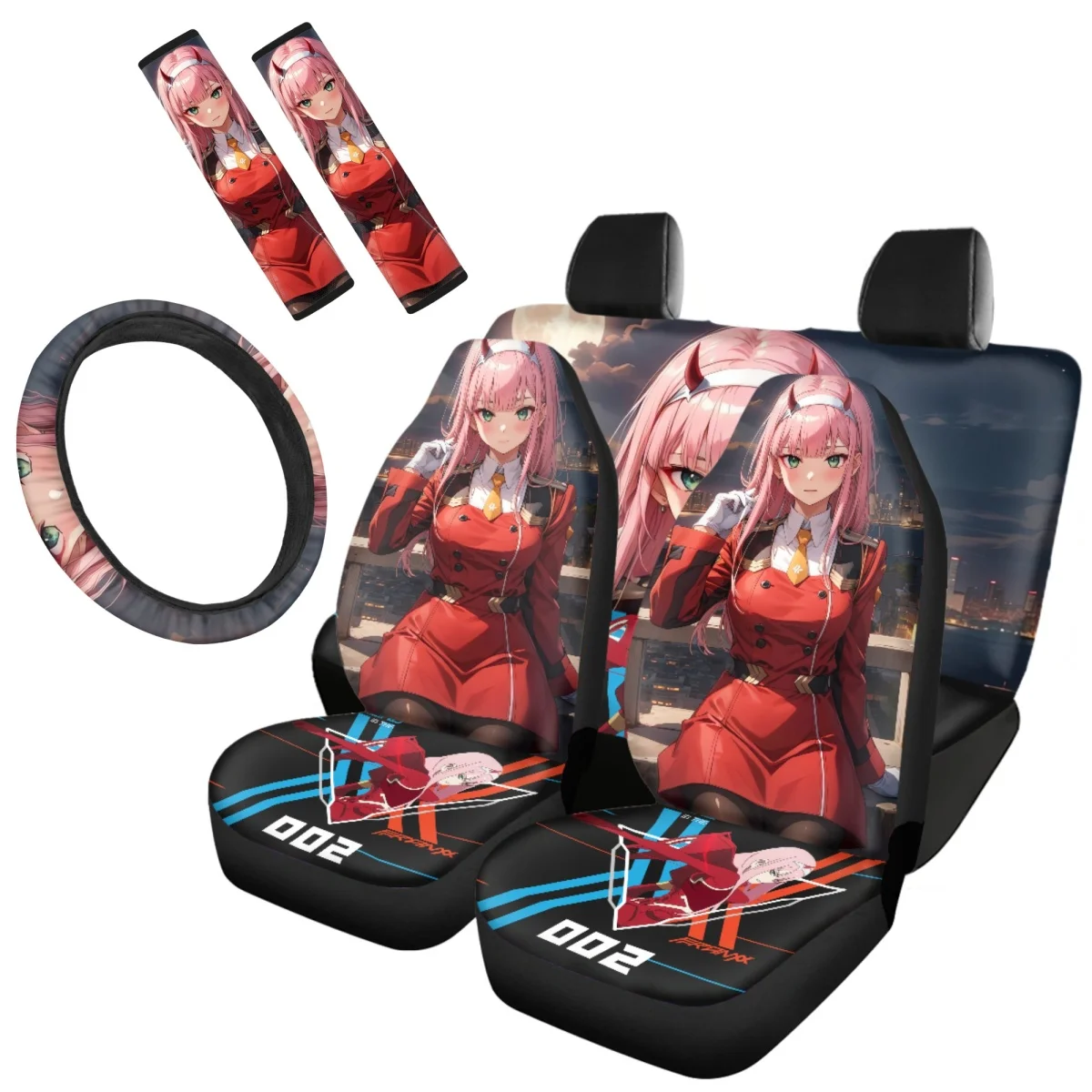 

Zero Two Darling in The Franxx Japan Anime Car Seat Covers for Women Trendy Car Front Rear Seat Covers Steering Wheel Cover 2023