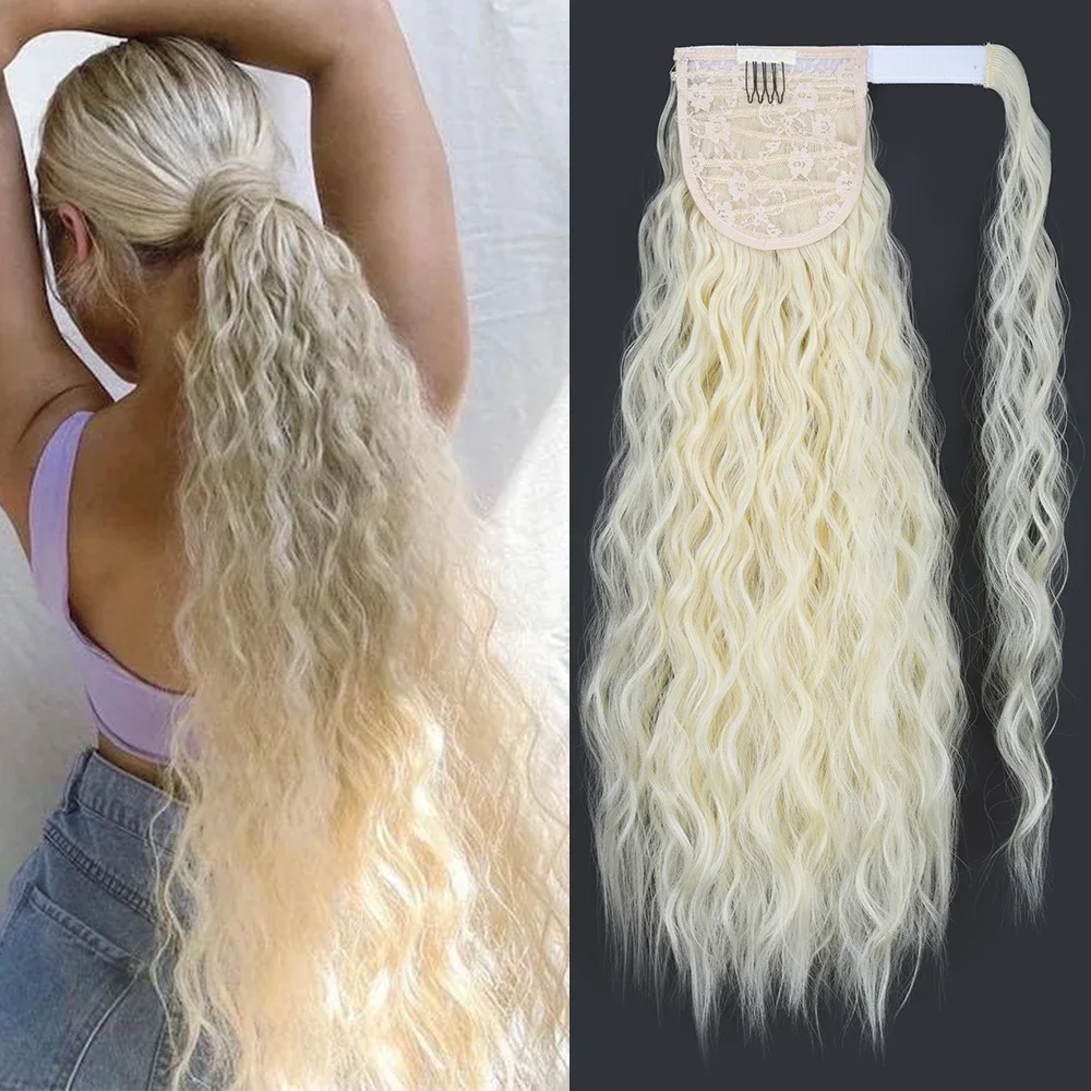 LISI GIRL synthétique 22/34 pouces envelopper queue de cheval longue Afro bouclés Extensions de cheveux postiches queue de poney faux cheveux résistant à la chaleur