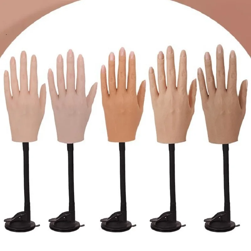 Realistic Silicone Nail Practice Hand Model for Training with Stand Female Bendable Fingers Mannequin Hand TG