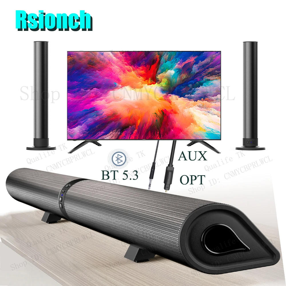 Rsionch TV Bluetooth Speakers AUX/BT/OPT Connections FM Radio Soundbar 2-in-1 Detachable Home Cinema Sound Bar Sound System