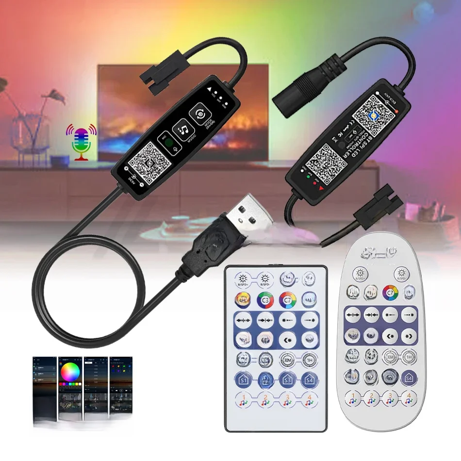 ContrĂ´leur de musique LED DC/USB Bluetooth SPI 5V 12V 24V 2048 pixels, application intelligente, variateur RF Ă distance pour bande lumineuse magique WS2812 WS2811