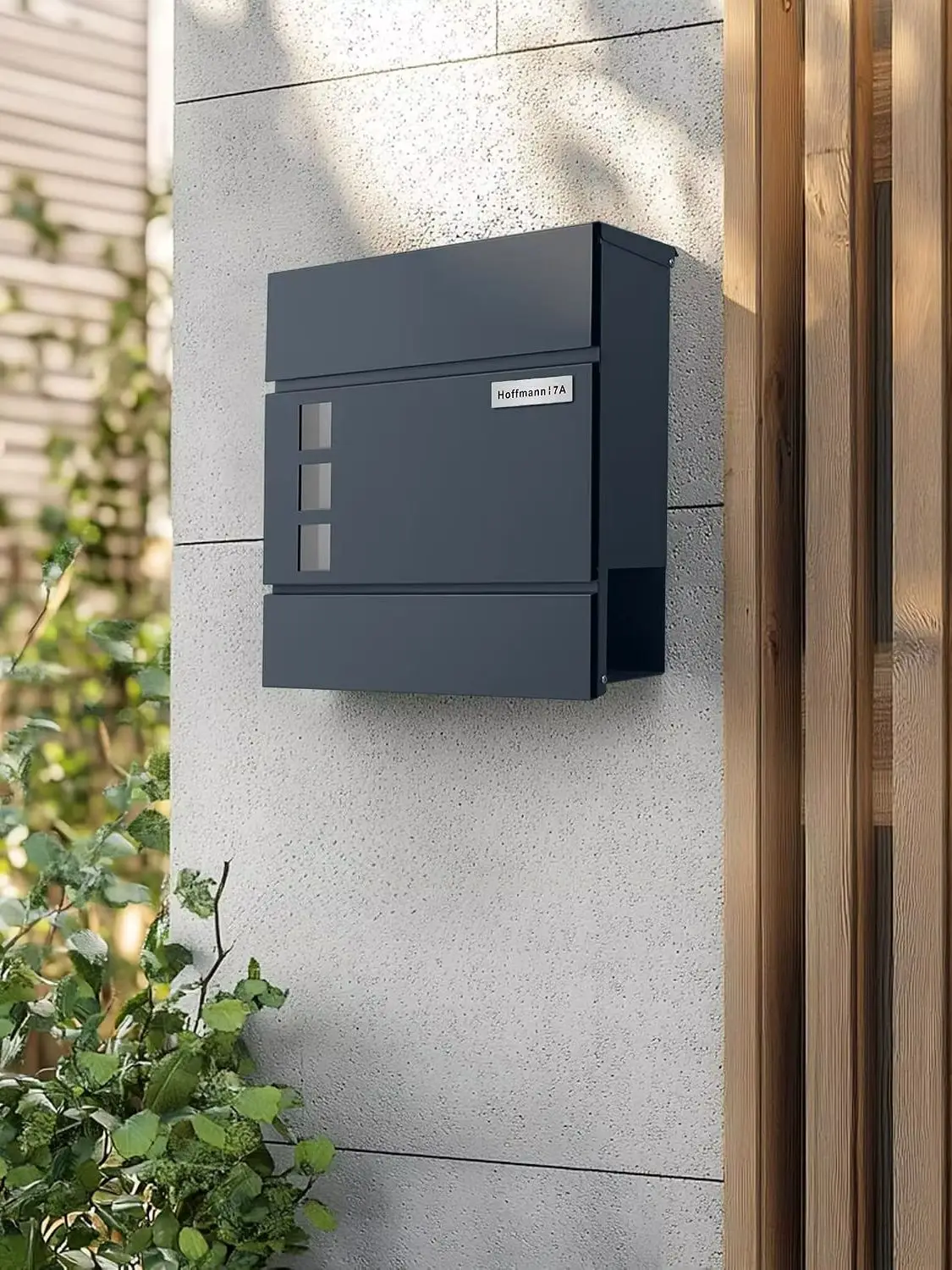 Wandbriefkasten Anthrazit mit Zeitungsfach, Metall Briefkasten mit Schloss, Sichtfenster, 2 Schlüssel, Wetterfest, Hausbriefkasten für Außenbereich