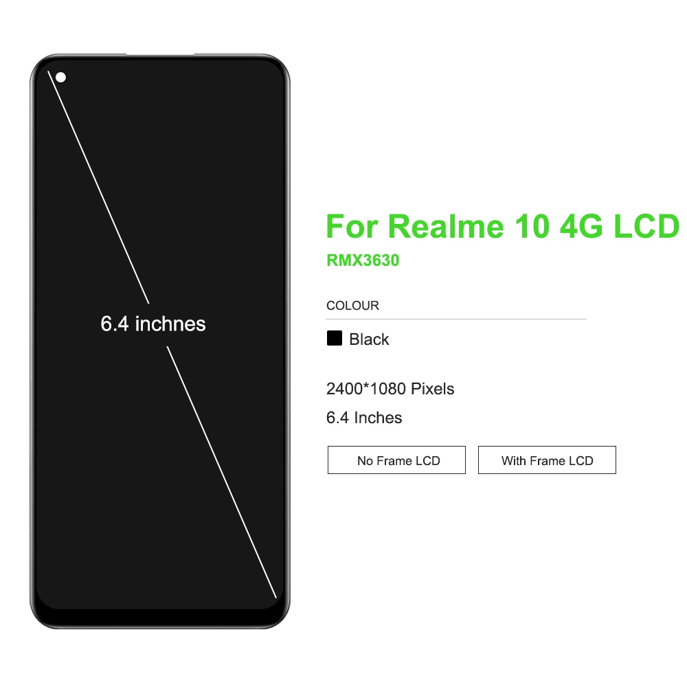 6.4\'\' Super AMOLED For Oppo Realme 10 4G RMX3630 LCD Display Touch Screen with Frame, For Realme 10 4G Screen Replacemen