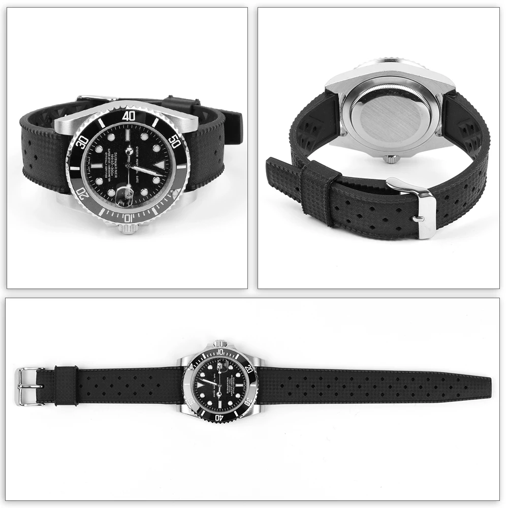 Correa de reloj de goma de flúor Tropical para hombres y mujeres, resistente al agua, poroso, transpirable, deportes de buceo, reemplazo de correa de reloj, 18mm, 20mm, 22mm