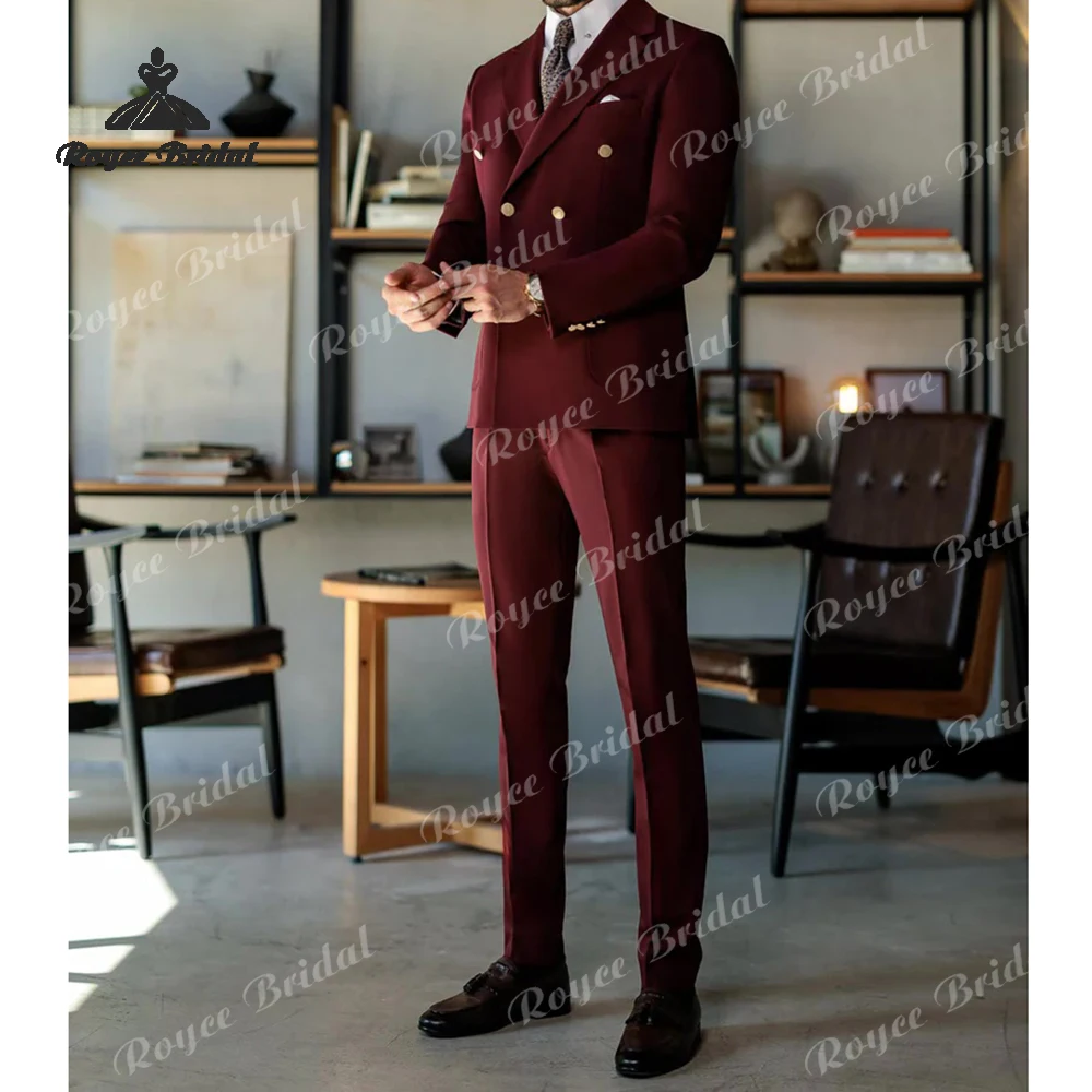 Trajes de boda de tres piezas con doble botón para hombre, traje de boda con cuello ajustado de Color sólido, 2026