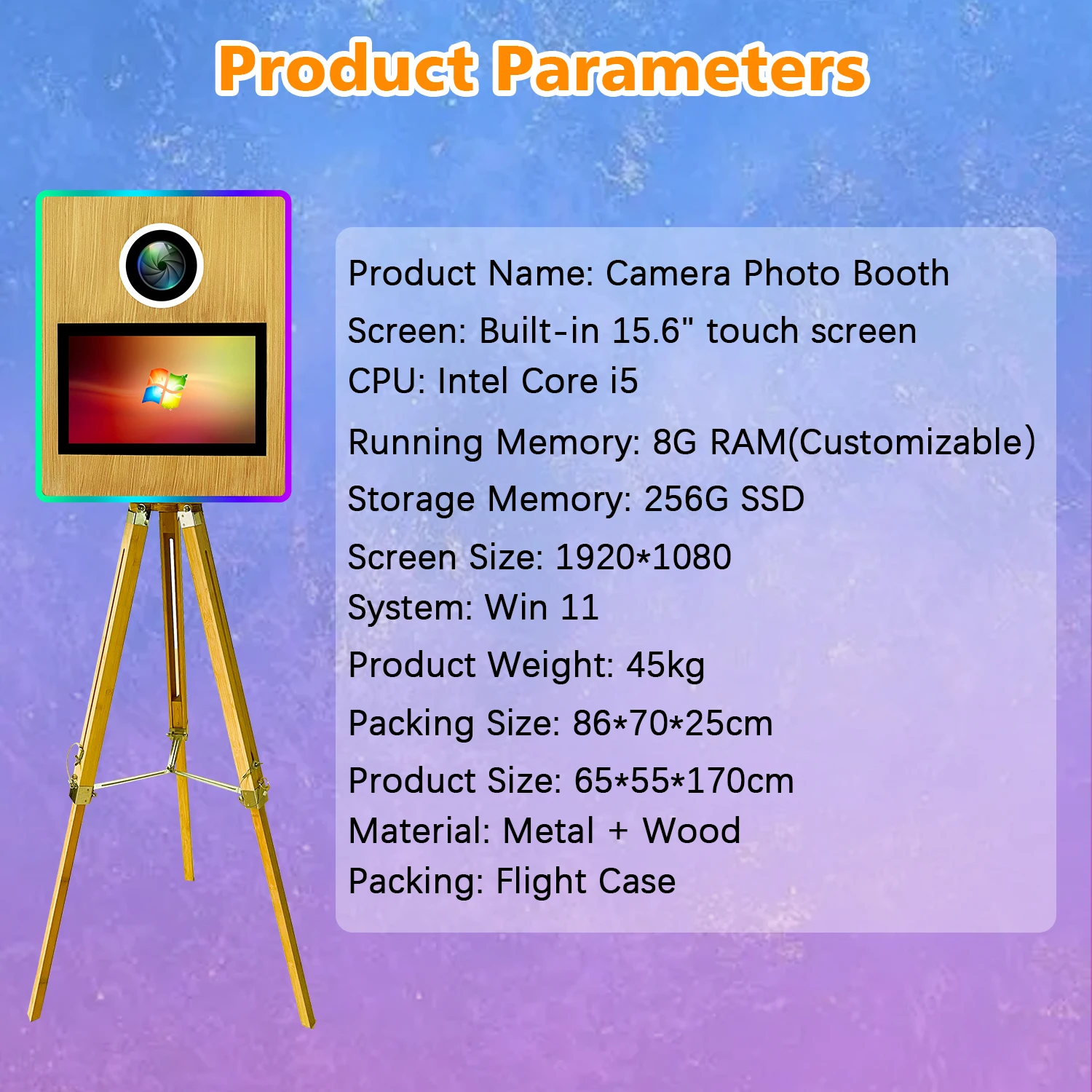 Portable DSLR Selfie Photo Booth Wooden Photo Booth Machine With Printer and Camera with Flight Case for Weddings and Events