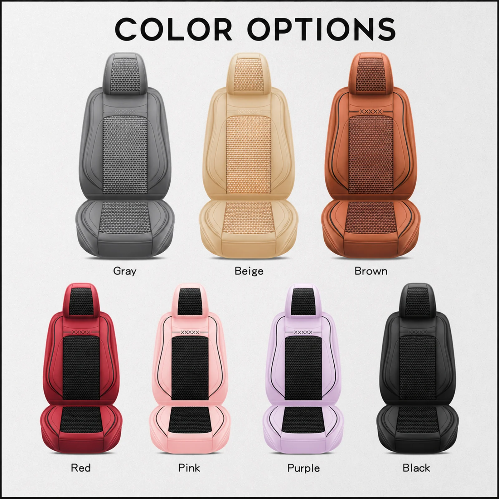 SOGLOTY 5-Seat Car Seat Cover, New Nappa Leather Ice Silk Fixed Lumbar Support, Four-Season Universal, Suitable for Most Cars