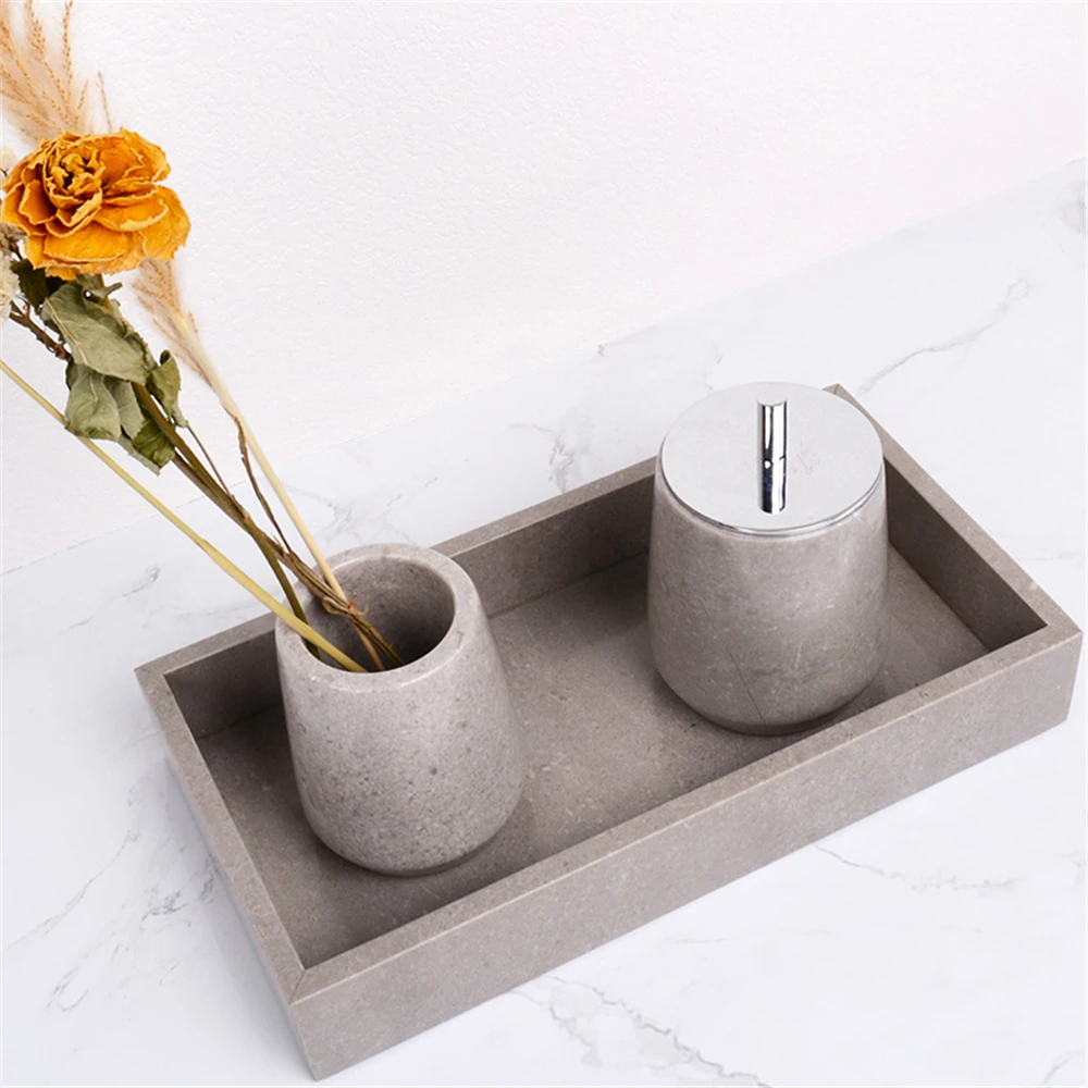 Natural Marble Bathroom Light Luxury Wash Set Bathroom Sink Lotion Bottle Tray Cotton Swab Jar For Hotel Home Bathroom