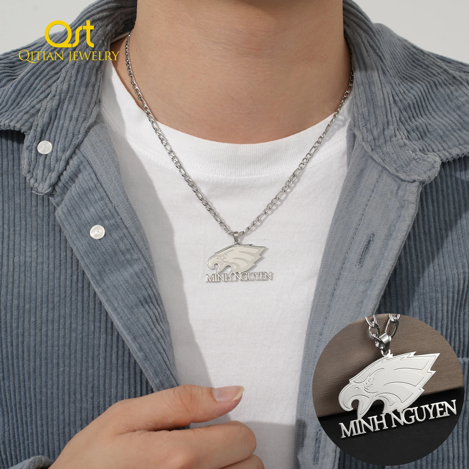 Qitian Custom Totem Men's Necklace Stainless Steel Name Pendent Personalized  Jewelry Gift For  Men Christmas  Necklaces