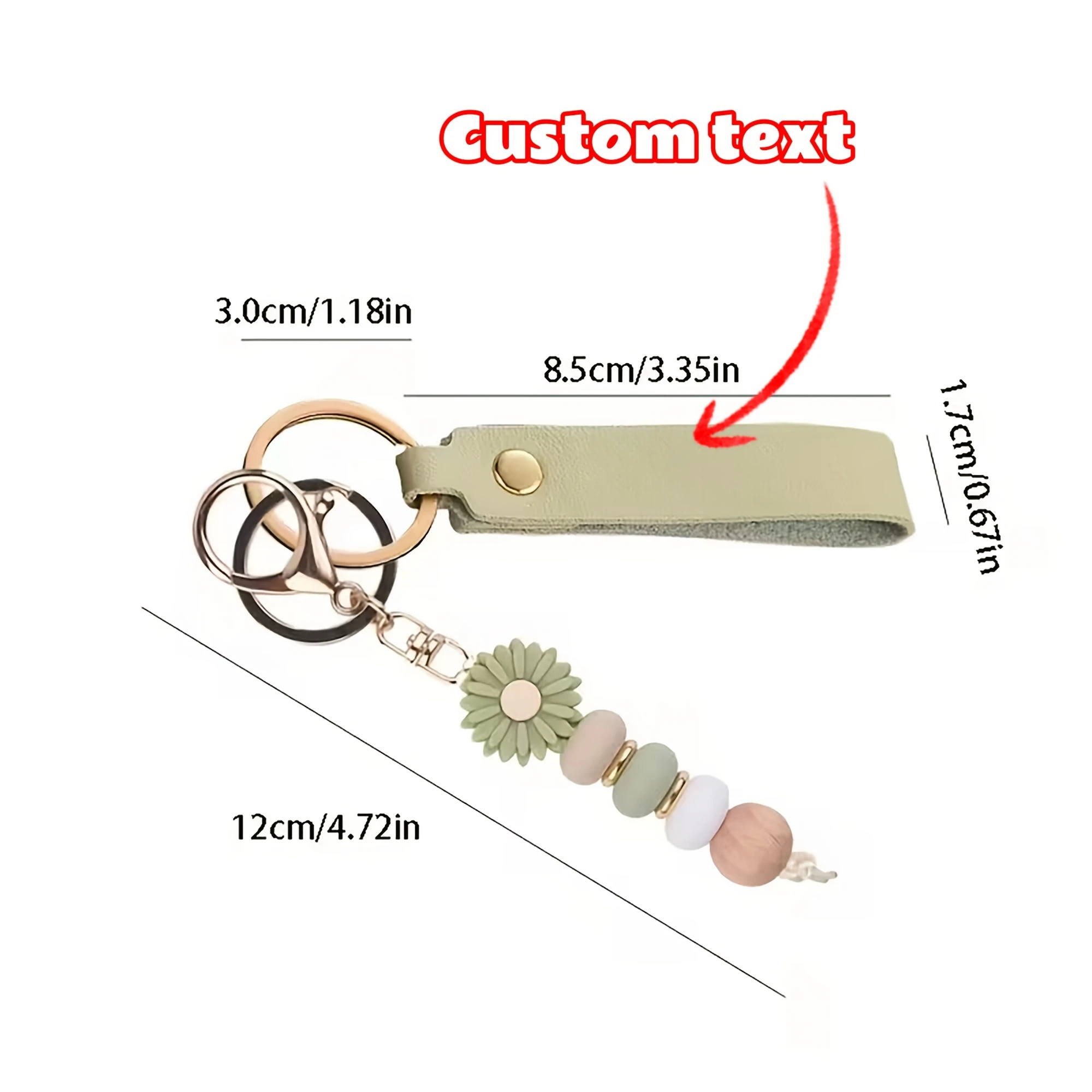 Custom Laser Engraved Daisy Bead PU Leather Keychain DIY Multi Color Name Floral Gift for Women Couples Anniversary
