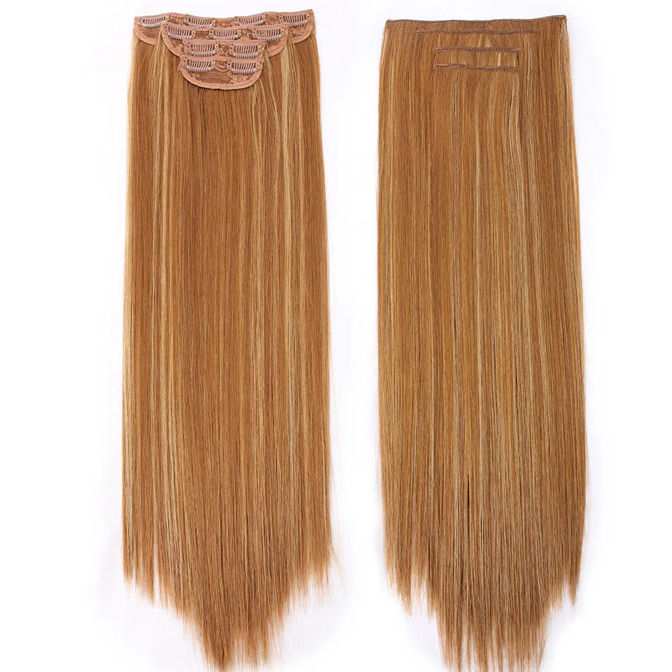 

Hightlight Straight Bio Synthetic Ombre Clip In Hair Extensions 4Pcs/Lot 150g Matte Color Heat Resistant Hair Pieces For Women