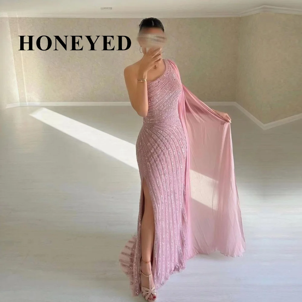 HONEYED 2024 Luxury Sequins One Shoulder Evening Dress Woman Long Wedding Prom Party Elegant Formal Dresses For Women Customized