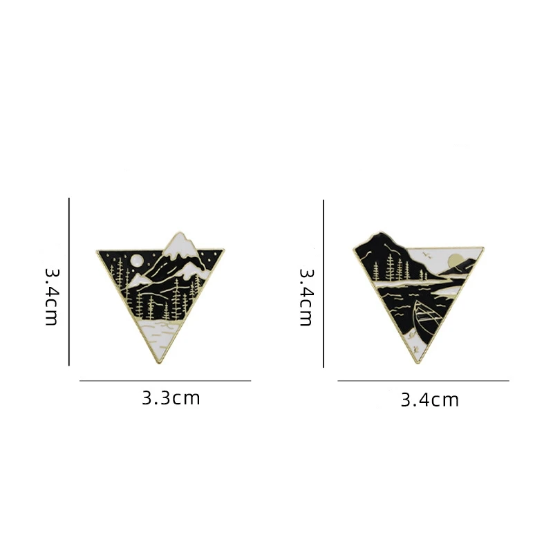 Dark Style Mountain Tree River Enamel Brooch Creative Natural Landscape Triangle Lapel Pin Badge Backpack Clothing Accessories