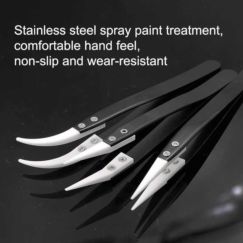 Ceramic Tweezers With Black Handle Stainless Steel Tweezers High Temperature Resistant Insulating Gripping Tool