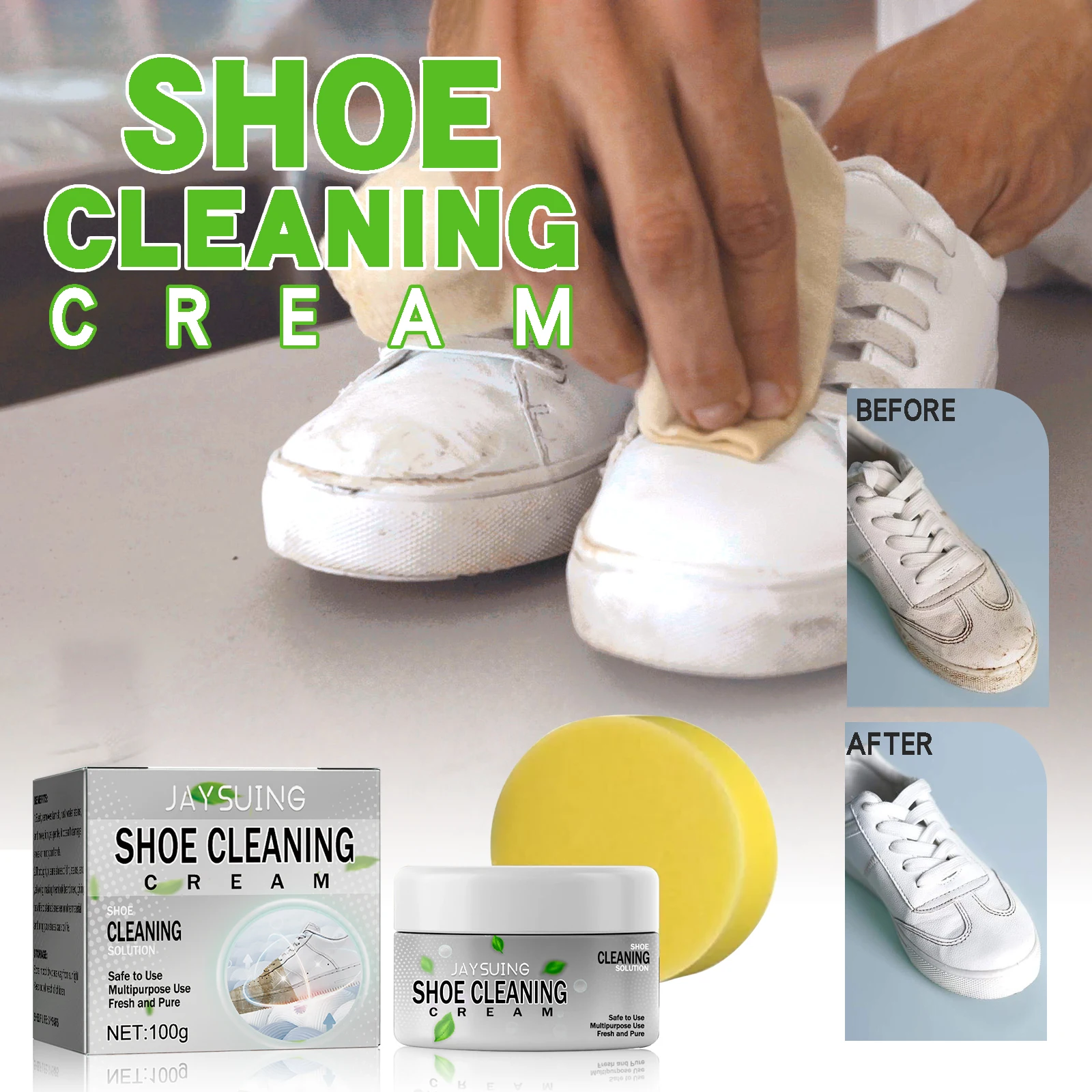 Multi-Functional White Shoe Stains Remover Paste Kit Anti-oxidatin Sneakers Decontaminate Solid Cleaning Cream With Wipe Sponge