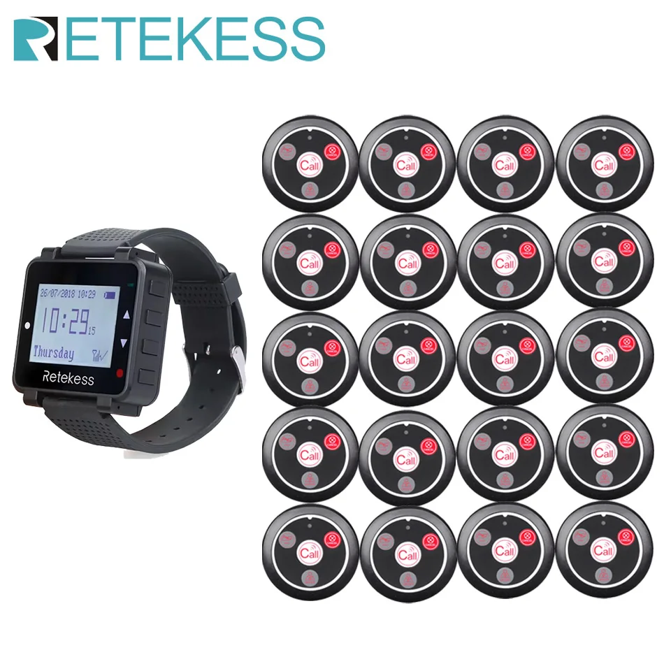 Retekess Hookah Waiter Calling System Restaurant Pager T128 Watch Receiver 20 T117 Call Buttons For Cafe Bar Customer Service